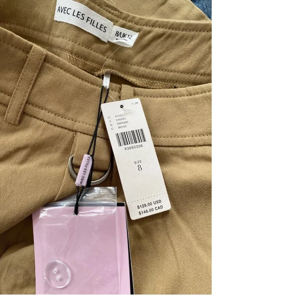 By Anthropologie Avec Les Filles Pleated Cargo Trousers size 8 khaki new - Picture 3 of 7